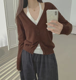 Soft Halterneck Sleeveless Fake Layered Point Knit Cardigan