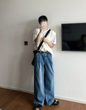 Roll-up wide washing denim