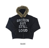 Loud Corduroy Studded Fur Hooded Zip-Up
