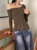 Medic Unbalance One Shoulder Silt Diagonal Button Long Sleeve Knit