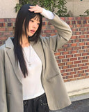 [Belt SET] Vichy Lapel Collar Overfit Blazer Jacket