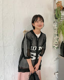 [Unisex] Wenders Punching Lettering Short Sleeve Knit Zip-Up