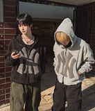 [Lining brushed] Curie New York Patch Damage Hood Zip-up