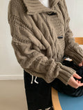 Beltin duffel cable crop collar cardigan