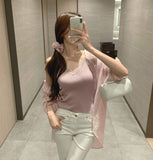 Lace Sleeveless Wrinkle Loose Fit Shirt Scrunchie Three-Piece Set