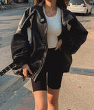 Chamber Color Matching Balloon Leather Jacket
