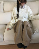 Delin round neck cable wool knit