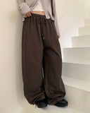 Holer strap banding two-way wide cotton long pants