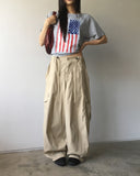 Jeje cargo string two-way wide pants