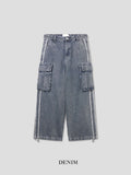 Two-line washing cargo denim pants
