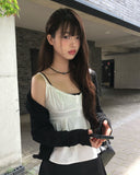 Cordon Summer Ribbon Shirring Button Sleeveless Blouse