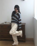 Zenzen Stripe Brush Collar Knit