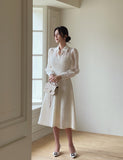 Ales color matching chiffon jacquard flared one piece