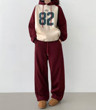 Color Matching Raglan 82 Printing Loose Fit Brushed Hoodie