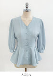 Lua V-neck Peplum Three Quarter Blouse
