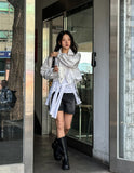 Sunlit strap shirring nylon zip-up jacket