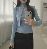 Fake Layered High-Neck Layered Knit Set-Up