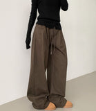 Autumn Peach Processed Pintuck Loose Wide Fit Banding Cotton Pants