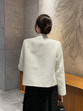 Schuet Round No-Collar Pearl Tweed Jacket