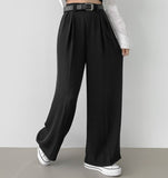 Two Pin Tuck Belt Set Wide Slacks Pants