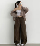 Curv cut line mega balloon fit banding cotton pants