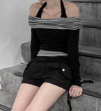 Unen Stripe Color Matching Off-Shoulder
