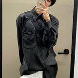 Pocket Detail Overfit Leather Shirt