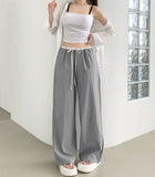 Summer Color Matching Stripe Banding Wide Pants