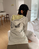 Dir Lettering Print Color Matching Strap Long Sleeve Hood T-Shirt