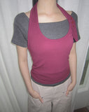 Dender Button Halter Short Sleeve T-shirt
