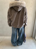 Tiken Herringbone Wool Hood Fur Jacket