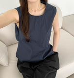 Back Open Rustling Ribbon Sleeveless Blouse