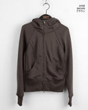 Saga cut two-way warmer high neck slim pile hood long sleeve zip-up