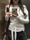Kojin Studded Wrap Tie Off-Shoulder T-Shirt