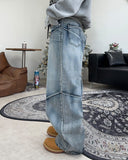 Luke diagonal panel washed denim pants