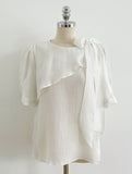 Love It Tie Diagonal Frill Puff Blouse