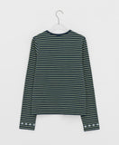 Dyoi Printing Stripe Round Long Sleeve Tee