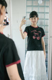 Cherry Cats CROP Ringer Tee
