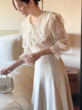 Layview see-through embroidered big collar blouse (Sleeveless set)
