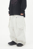 Zipper big cargo balloon wide banding pants