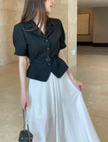 Riven Collar Puff Blouse Jacket (Belt Set)