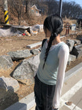 [MADE] Colin Diagonal Button Sleeveless See-Through Layered T-Shirt