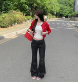 Slim Low-Rise Lightweight Semi Long Bootcut Denim Pants