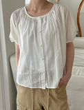 Salid Punching Round Short Sleeve Blouse