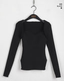 RB Bolero Slit Ribbed Wave Square Heart Neck Long Sleeve Knit