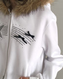 [Brushed Lining] Petol Ribbon Star Two-Way Fur Hood Zip-Up