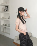 Eveny shirring volume hole short sleeve knit