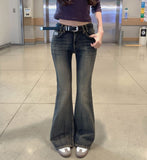 Vintage Washing Patch Embroidery Slim Fit Bootcut Low Denim Pants