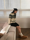 Babe Vintage Snowflake Nordic Round Long Sleeve Knit