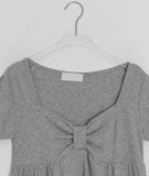 Nahills Shirring Short Sleeve Layered Ribbon Ribbed Tee